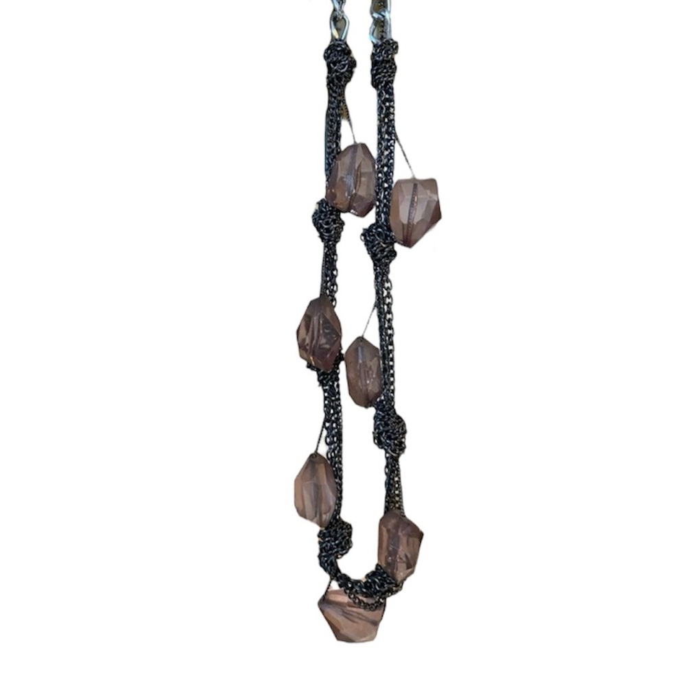 Purple crystal necklace with black / silver chunky chain